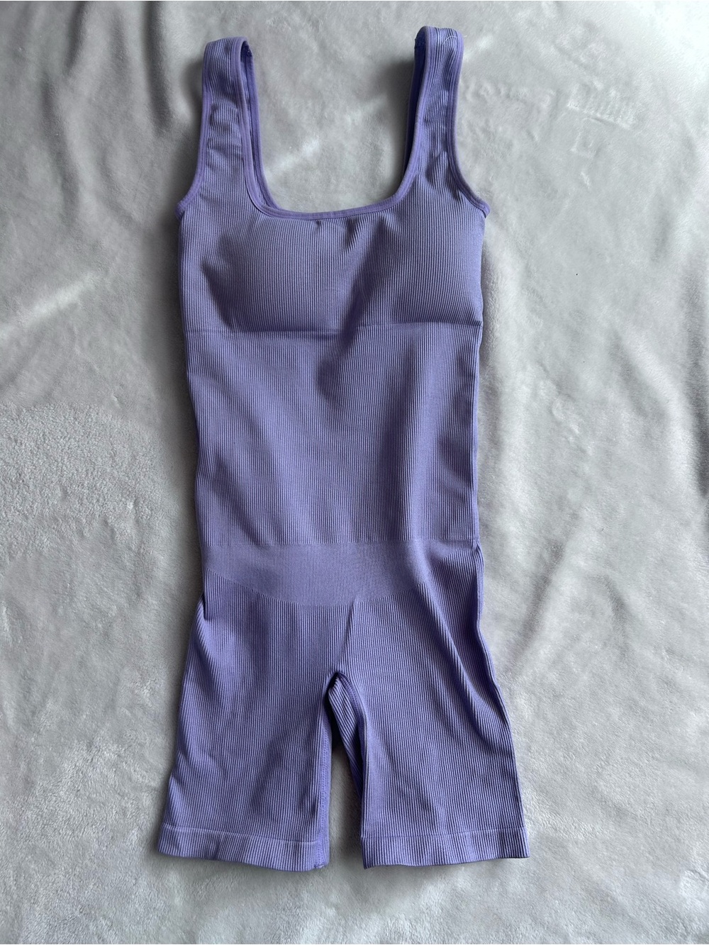 Purple Stretchy Ribbed Short Bodysuit Romper